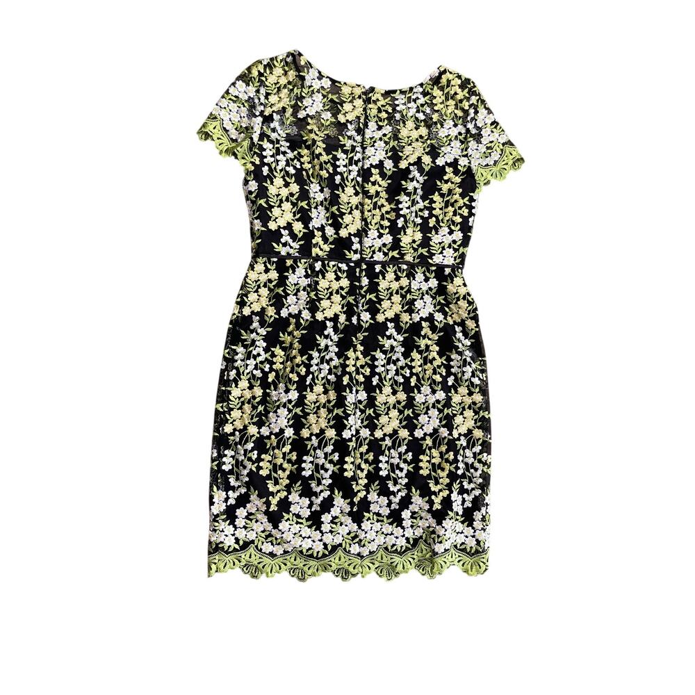 Tahari Arthur S Levine 8P Petite Black Floral Embroidered Lace Sheath Midi Dress - Picture 2 of 13